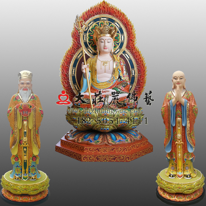 铜雕金乔觉地藏王、闵公、道明彩绘塑像,地藏菩萨,铜雕佛像,佛像厂家