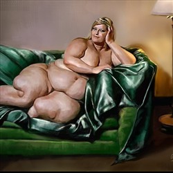 绿沙发上的胖裸女
