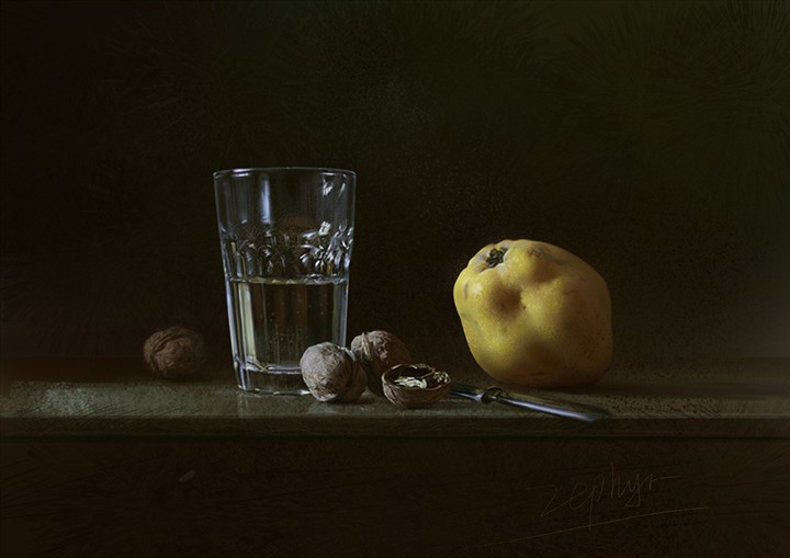 glass and pear