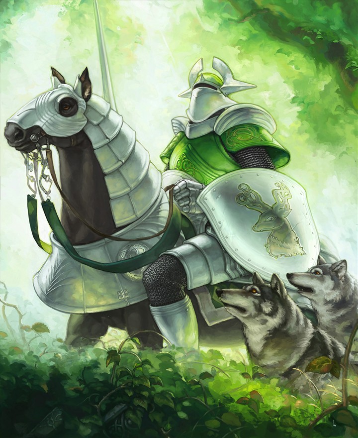 Emerald Knight and wolves