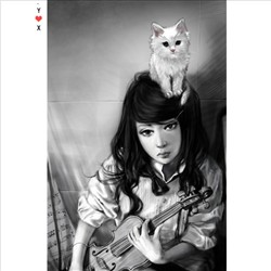 小提琴女孩和猫